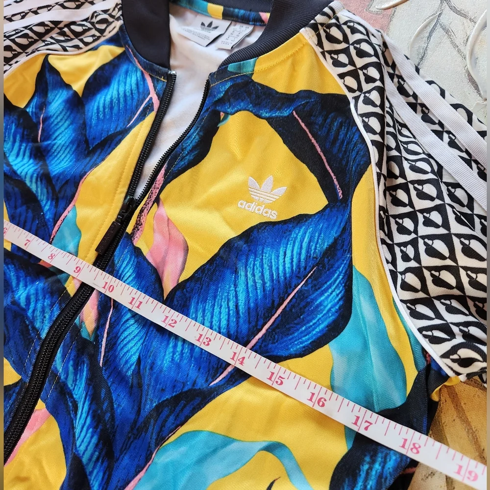 ADIDAS× Farm RIO Banana Leaf Yellow Royal Blue Zips Sporty Baseball Track Jacket - Picture 6 of 16